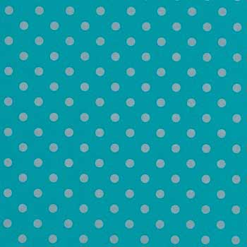 Gift paper counter roll, turquoise with silver dots on strong ribbed white paper.
 