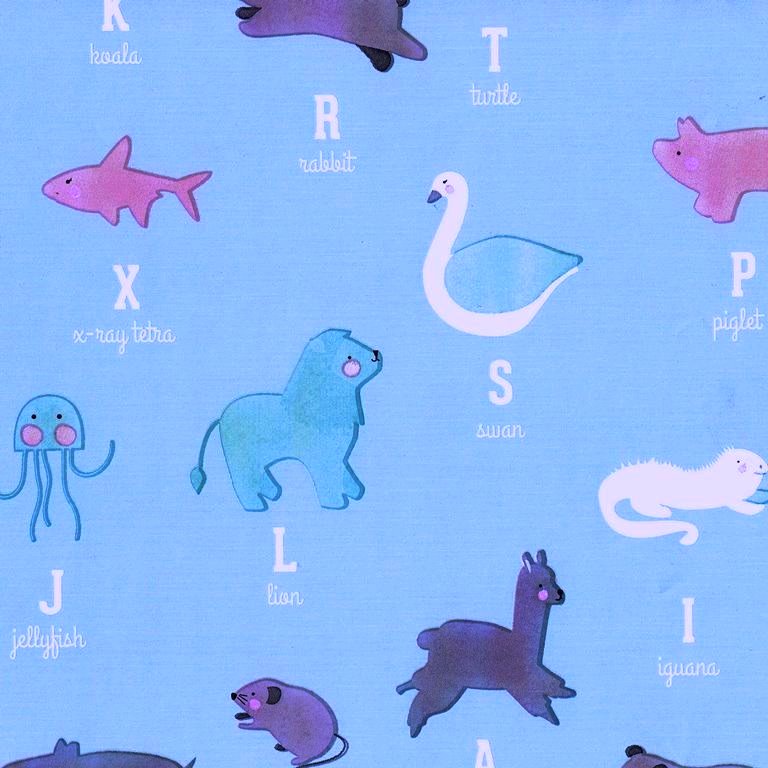 Gift wrapping paper colorful animal kingdom with letters on strong white paper.
 