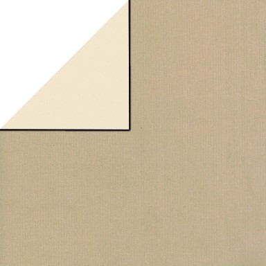 Gift paper on the front in light taupe, behind solid creamy white on strong narrow ribbed matte paper.
 