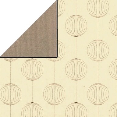 Gift wrap paper front cream with art deco balls , back solid taupe on strong narrow ribbed paper.
 