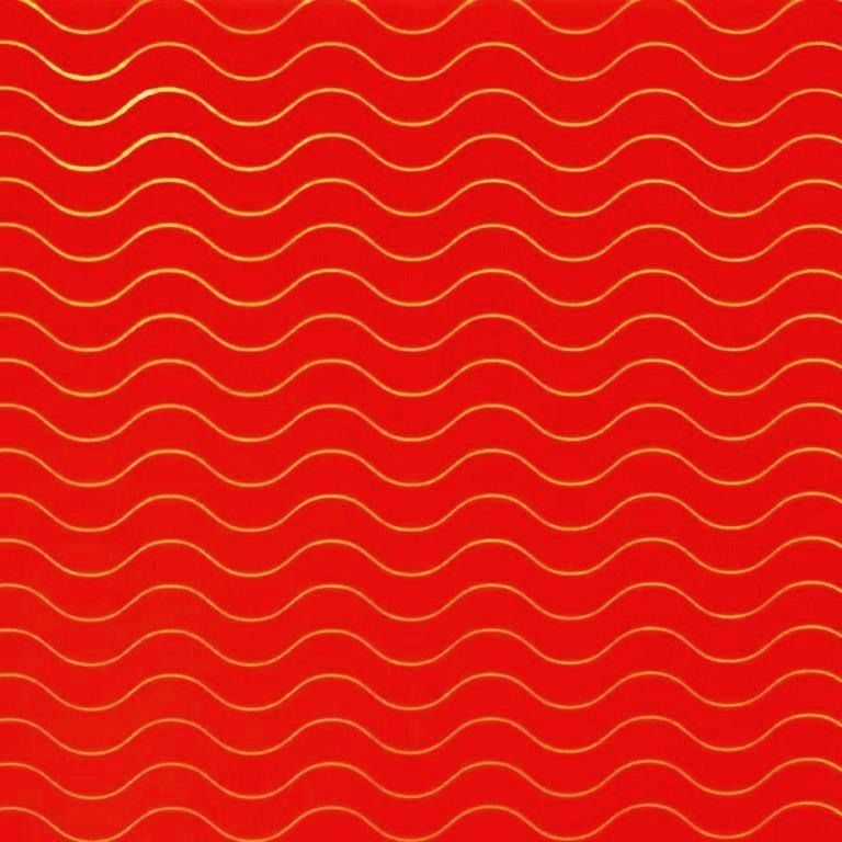 Gift wrapping paper gold metallic wavy lines with a deep matte red background.
 