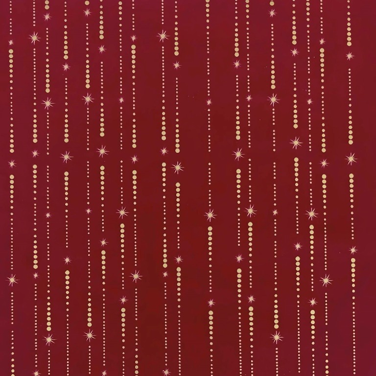 Wrapping paper golden christmas stars in colored circles with curls on a white background, glossy strong paper.
 
