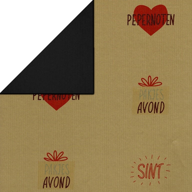 Gift wrap front gold with sinterklaas icons back solid black on strong ribbed paper..
 