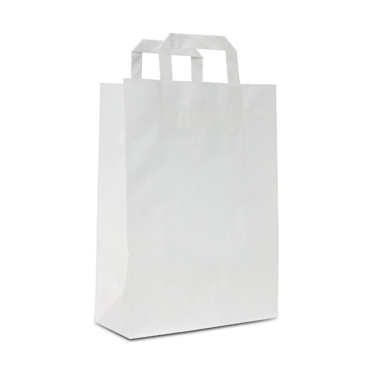 Paper carrier bags budget with flat handle - white
 